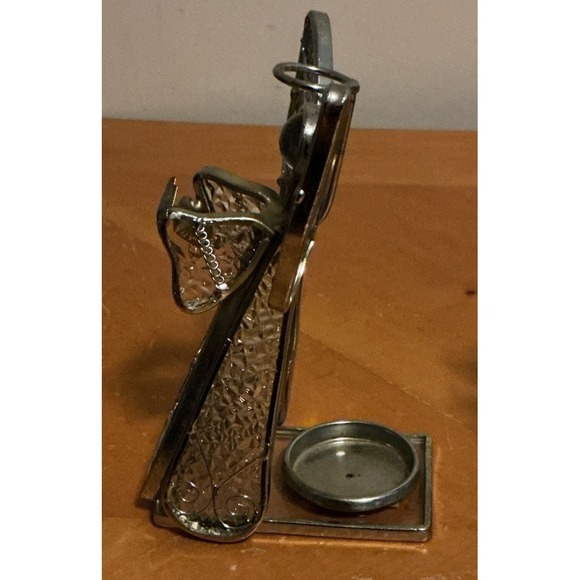 Set Of 3 Textured Glass Angel Figurine Tealight Holder Holding Instruments - Picture 6 of 14